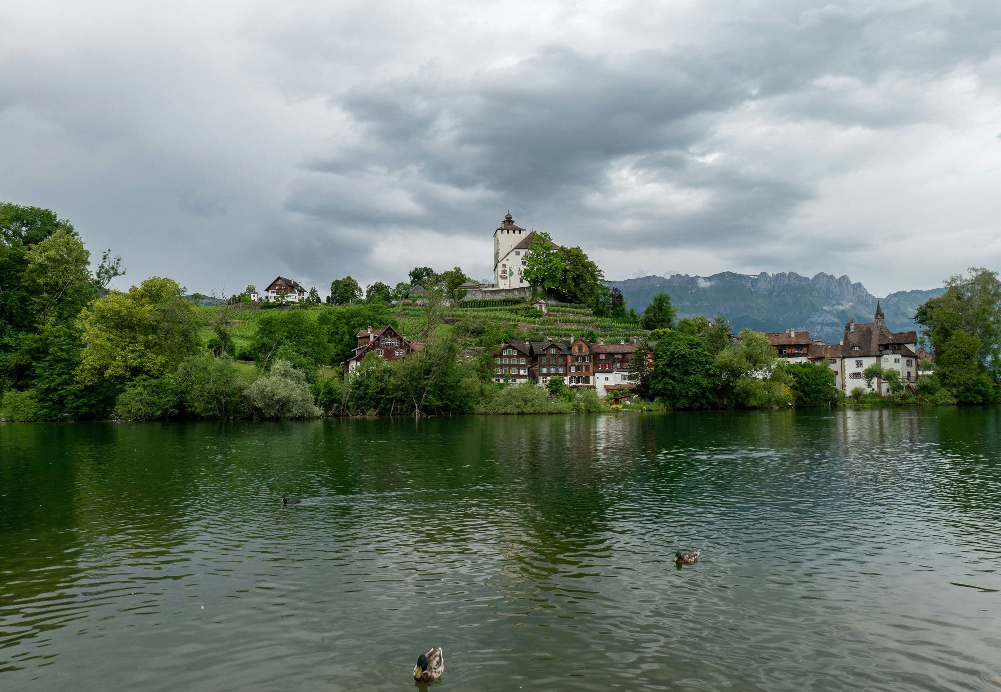 Schloss Werdenberg mit Städtli und Werdenbergersee bei Buchs SG
